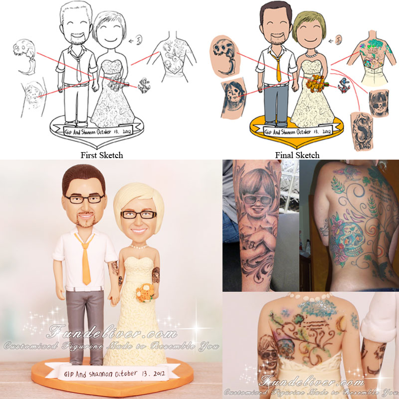 Bride and Groom Cake Topper with Tattoos